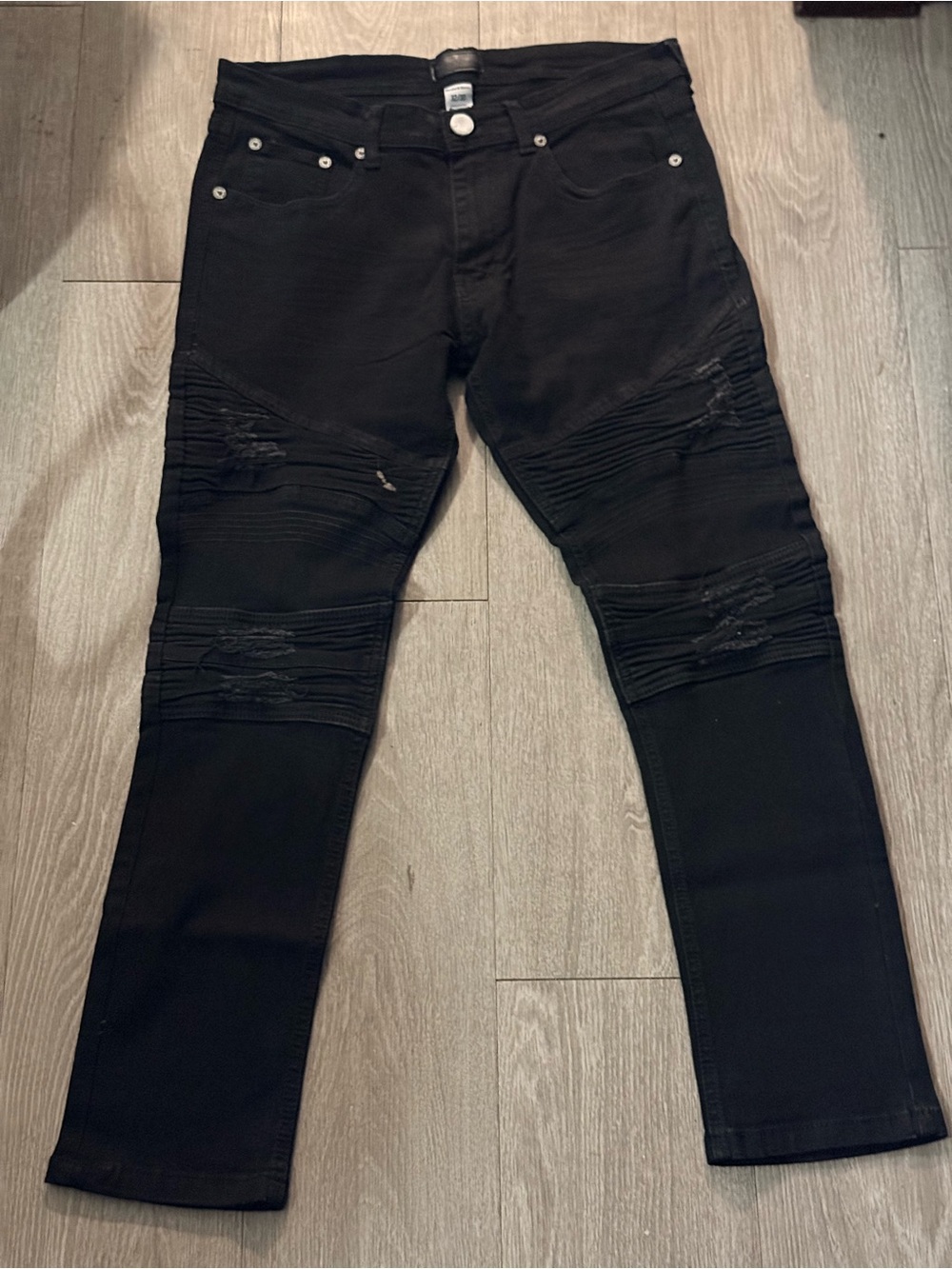 Men's Black Slim Straight Distressed Jeans